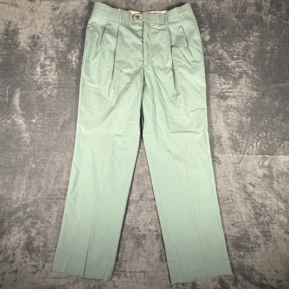 Vintage Haggar Gallery Men 34x32 Sage Green Double Pleated Combed Cotton Pants